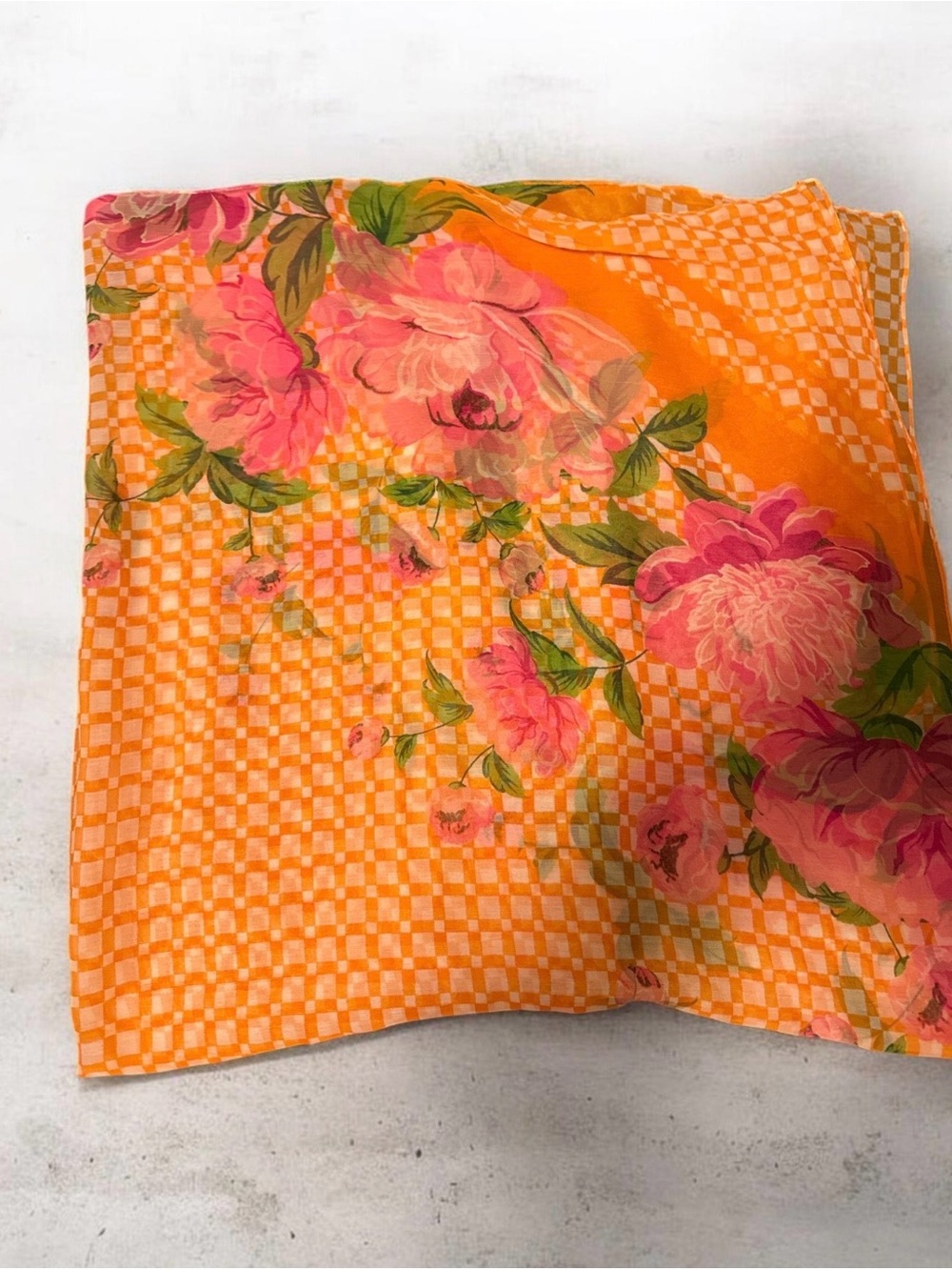Orange Floral Check Scarf